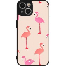 iPhone 14 Case Hülle - Silikon schwarz Pink Flamingos Pattern