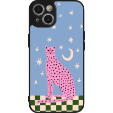 Coque iPhone 14 - Silicone rigide noir Pink leopard with stars 2026