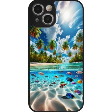 Coque iPhone 14 - Silicone rigide noir Plage Paradis