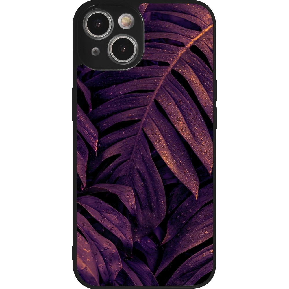 iPhone 14 Case Hülle - Silikon schwarz Purple Light Leaves
