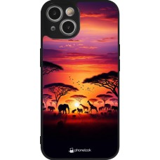Coque iPhone 14 - Silicone rigide noir Safari sunset wildlife