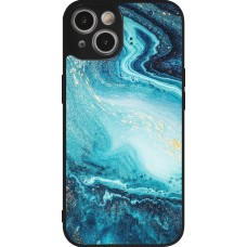 Coque iPhone 14 - Silicone rigide noir Sea Foam Blue