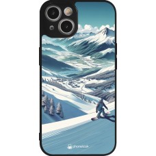 iPhone 14 Case Hülle - Silikon schwarz Snowboarder Berg