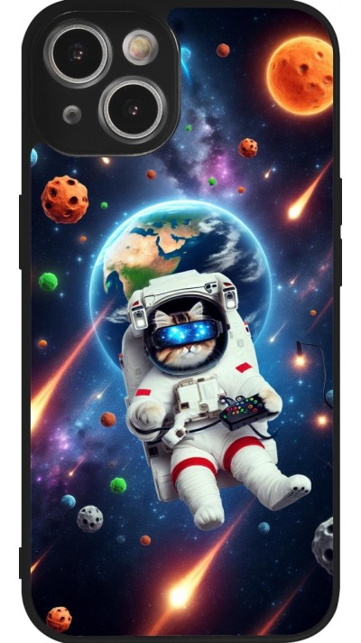 Coque iPhone 14 - Silicone rigide noir VR SpaceCat Odyssey