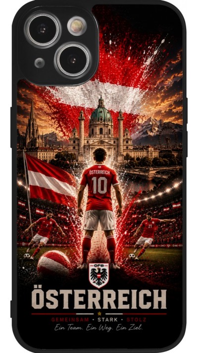 Coque iPhone 14 - Silicone rigide noir Football Autriche splash 2026