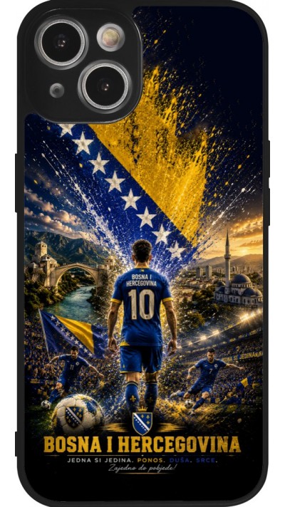 Coque iPhone 14 - Silicone rigide noir Football Bosnie-Herzégovine splash 2026