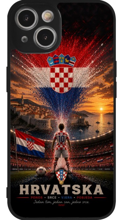 Coque iPhone 14 - Silicone rigide noir Football Croatie splash 2026