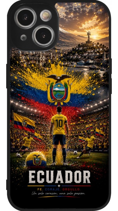 Coque iPhone 14 - Silicone rigide noir Football Équateur splash 2026