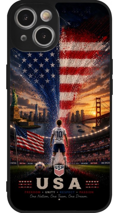 Coque iPhone 14 - Silicone rigide noir Football États-Unis splash 2026