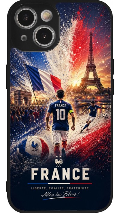 Coque iPhone 14 - Silicone rigide noir Football France splash 2026