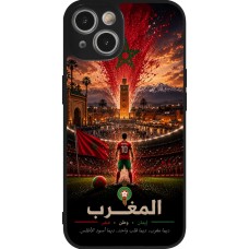 Coque iPhone 14 - Silicone rigide noir Football Maroc splash 2026