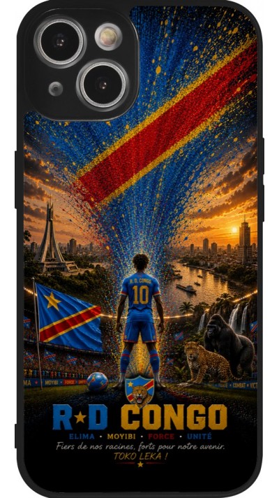 Coque iPhone 14 - Silicone rigide noir Football République démocratique du Congo splash 2026