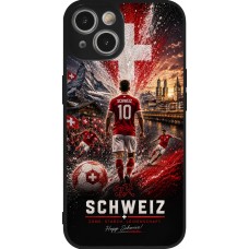 Coque iPhone 14 - Silicone rigide noir Football Schweiz splash 2026