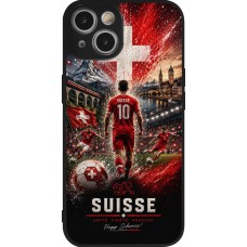Coque iPhone 14 - Silicone rigide noir Football Suisse splash 2026