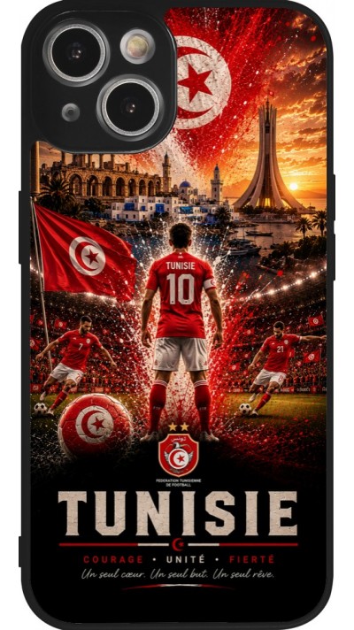 Coque iPhone 14 - Silicone rigide noir Football Tunisie splash 2026