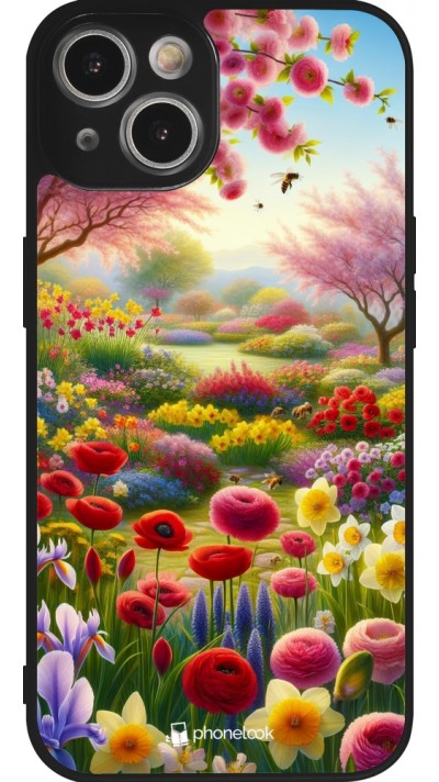 Coque iPhone 14 - Silicone rigide noir Spring 25 Bouquet printemps