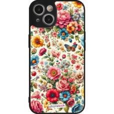 Coque iPhone 14 - Silicone rigide noir Spring 25 printemps fleuri