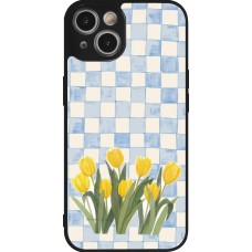 Coque iPhone 14 - Silicone rigide noir Blue vichy tulips 2026