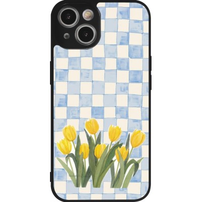 Coque iPhone 14 - Silicone rigide noir Blue vichy tulips Spring 2026