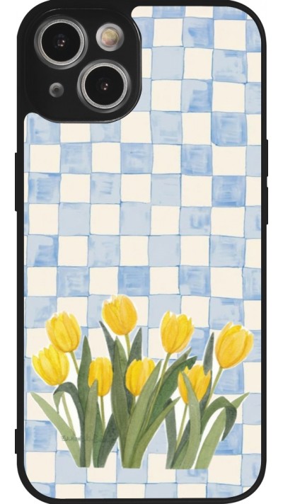 Coque iPhone 14 - Silicone rigide noir Blue vichy tulips 2026