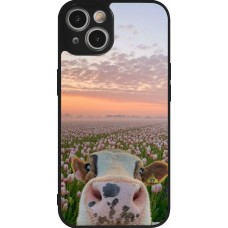 Coque iPhone 14 - Silicone rigide noir Cow with tulips 2026