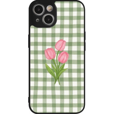 Coque iPhone 14 - Silicone rigide noir Green vichy tulips Spring 2026