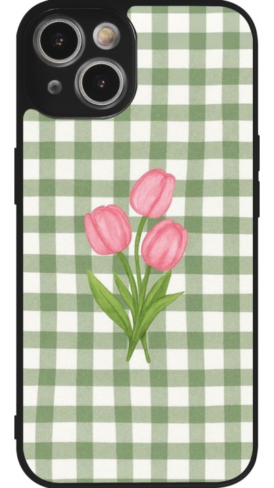 Coque iPhone 14 - Silicone rigide noir Green vichy tulips 2026