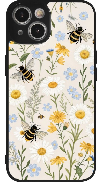 Coque iPhone 14 - Silicone rigide noir Pattern bees 2026