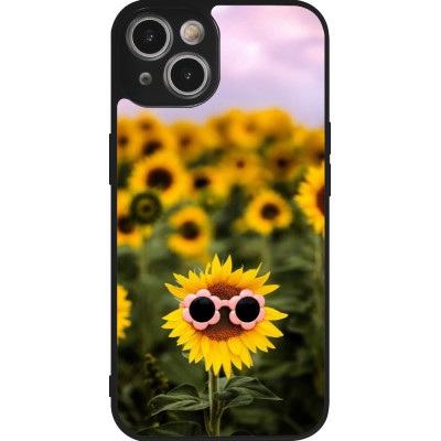 Coque iPhone 14 - Silicone rigide noir Sunflower with glasses Spring 2026