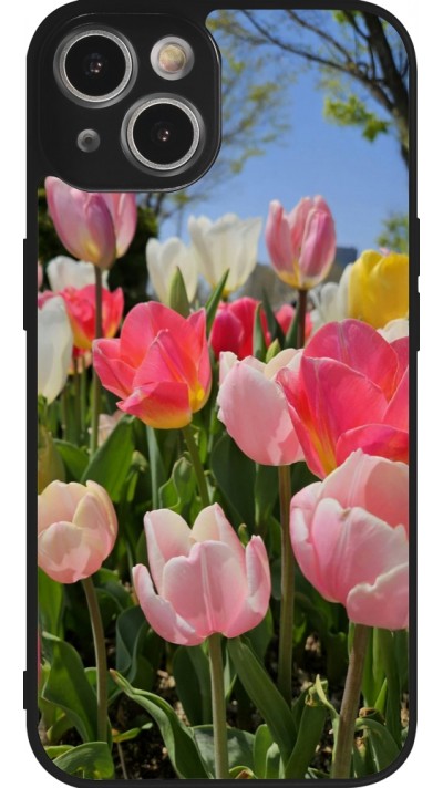 Coque iPhone 14 - Silicone rigide noir Tulips 2026