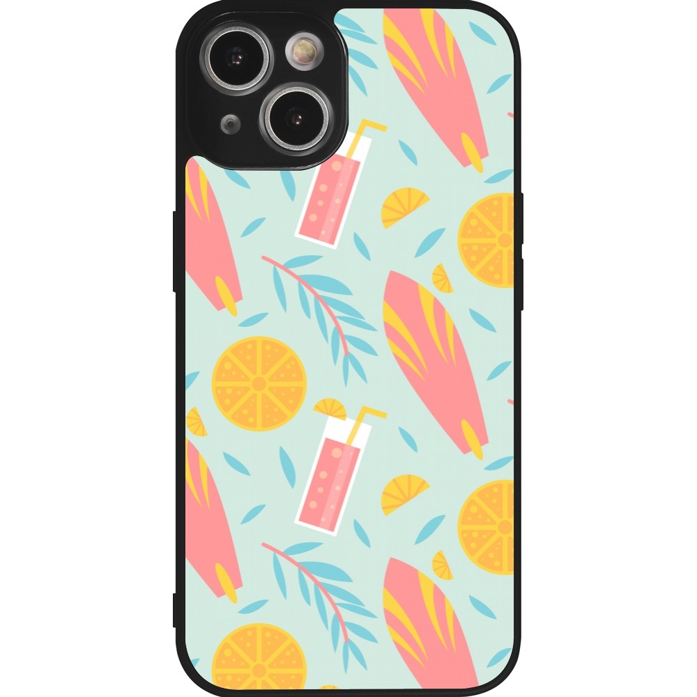 iPhone 14 Case Hülle - Silikon schwarz Summer 2025 Pattern citron