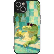 Coque iPhone 14 - Silicone rigide noir Crocodile in the swimming pool Summer 2026