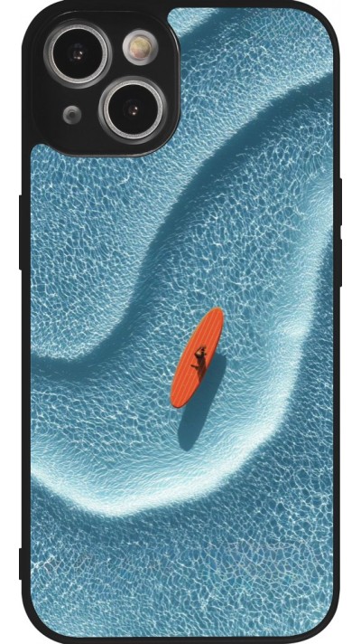 Coque iPhone 14 - Silicone rigide noir Orange surf Summer 2026