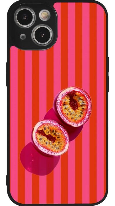 Coque iPhone 14 - Silicone rigide noir Passion fruit Summer 2026