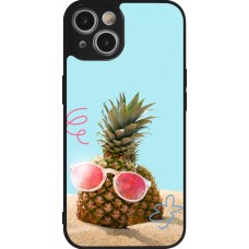 Coque iPhone 14 - Silicone rigide noir Pineapple with glasses Summer 2026