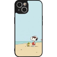 Coque iPhone 14 - Silicone rigide noir Snoopy on the beach Summer 2026
