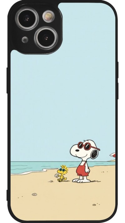 Coque iPhone 14 - Silicone rigide noir Snoopy on the beach Summer 2026