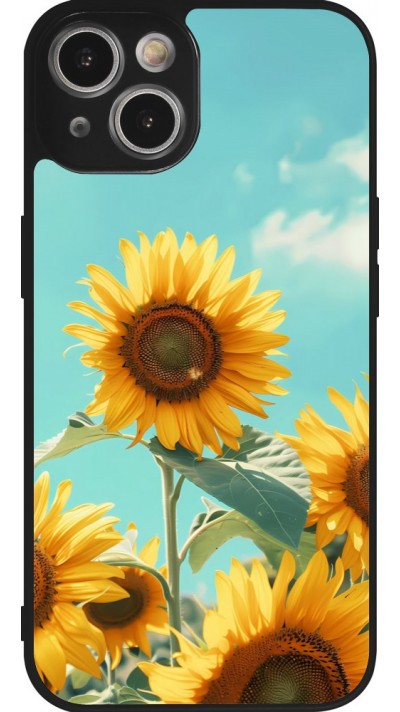 Coque iPhone 14 - Silicone rigide noir Sunflowers Summer 2026