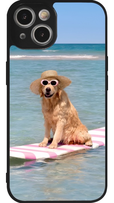 iPhone 14 Case Hülle - Silikon schwarz Summer Dog on Paddle
