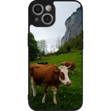 Coque iPhone 14 - Silicone rigide noir Fête Nationale Suisse Vaches