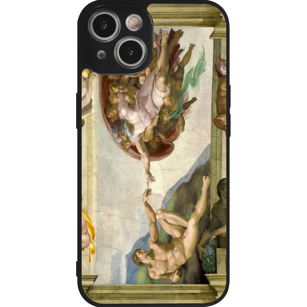 Coque iPhone 14 - Silicone rigide noir Tableau art - La Création d’Adam - Michel-Ange