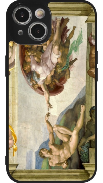 Coque iPhone 14 - Silicone rigide noir Tableau art - La Création d’Adam - Michel-Ange