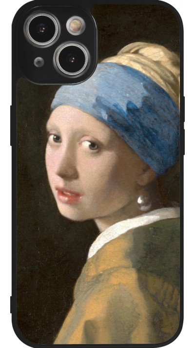 Coque iPhone 14 - Silicone rigide noir Tableau art - La Jeune fille à la perle - Johannes Vermeer