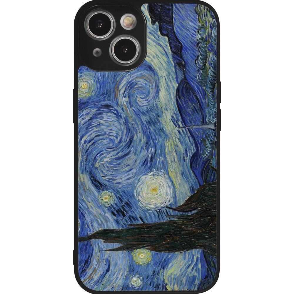 Coque iPhone 14 - Silicone rigide noir Tableau art - La Nuit étoilée - Van Gogh