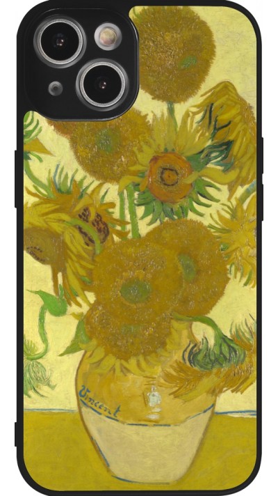 Coque iPhone 14 - Silicone rigide noir Tableau art - Les Tournesols - Van Gogh