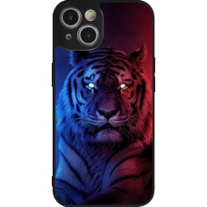 Coque iPhone 14 - Silicone rigide noir Tiger Blue Red