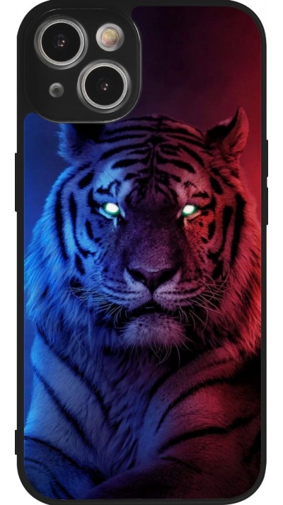 Coque iPhone 14 - Silicone rigide noir Tiger Blue Red