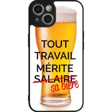 Coque iPhone 14 - Silicone rigide noir Tout travail mérite sa bière