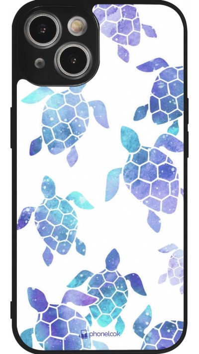 Coque iPhone 14 - Silicone rigide noir Turtles pattern watercolor