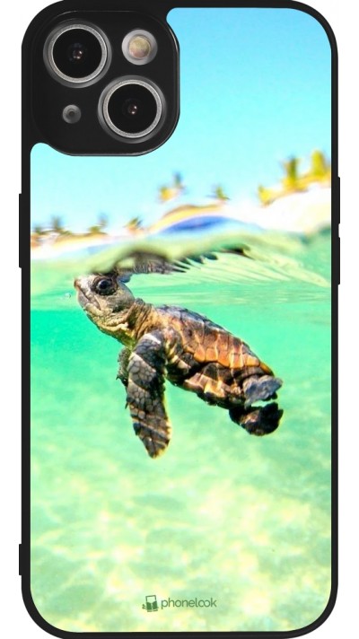 Coque iPhone 14 - Silicone rigide noir Turtle Underwater
